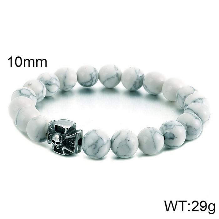 Europäisches und amerikanisches Armband aus mattiertem schwarzem Achat, Perlenarmband für Herren aus weißem, türkisem Tigerauge-Stein und Totenkopf 