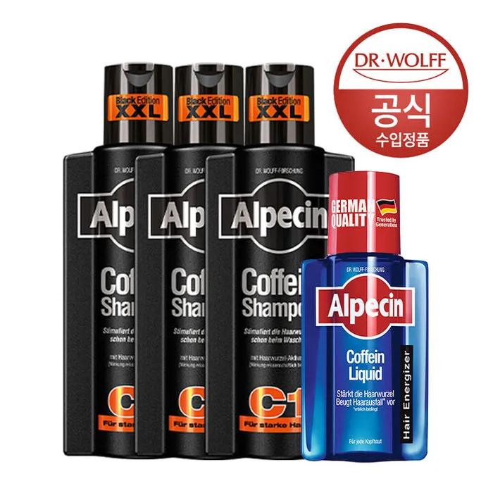 Alpecin Caffeine Shampoo C1 Black 375ml x3 + Alpecin Caffeine Liquid 200ml