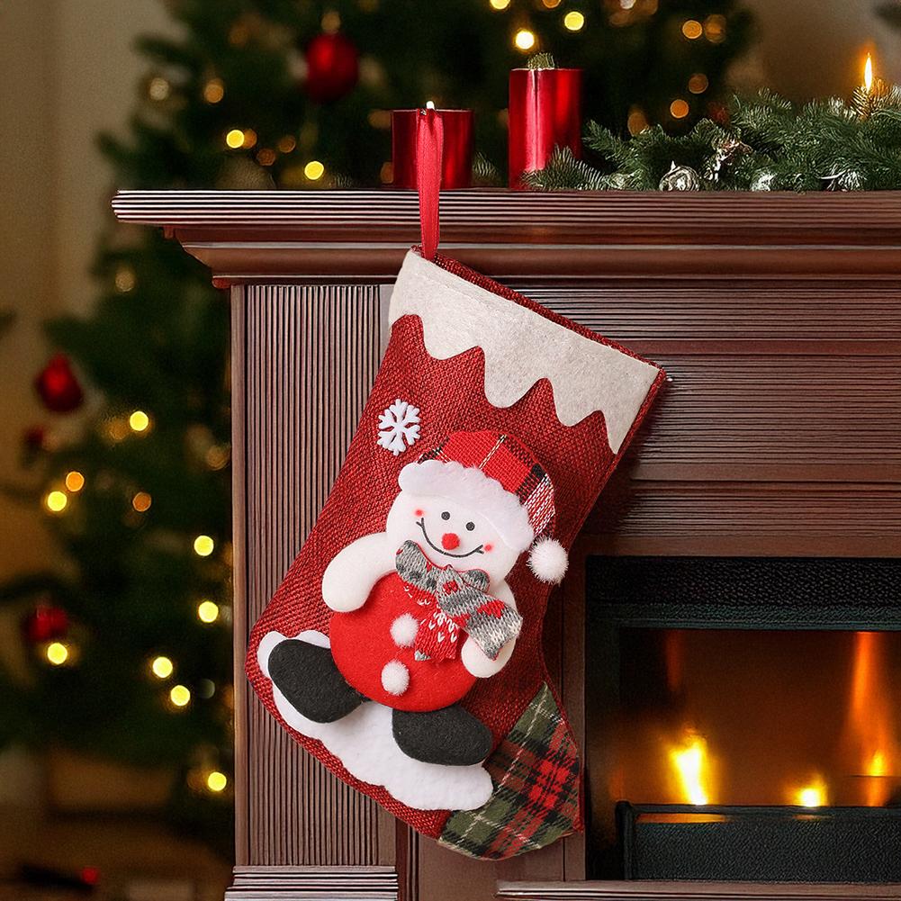 Large Christmas Stocking with Santa Design for Hanging by Fireplace Fabric Stocking Offering Space for Treats and Toys