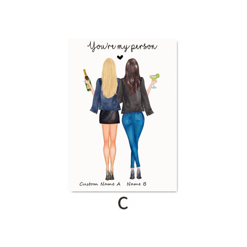 Custom Name Canvas Print Best Friends Wall Art Poster Nordic Canvas Painting Best Friend Love Friendship Picture Room Home Decor