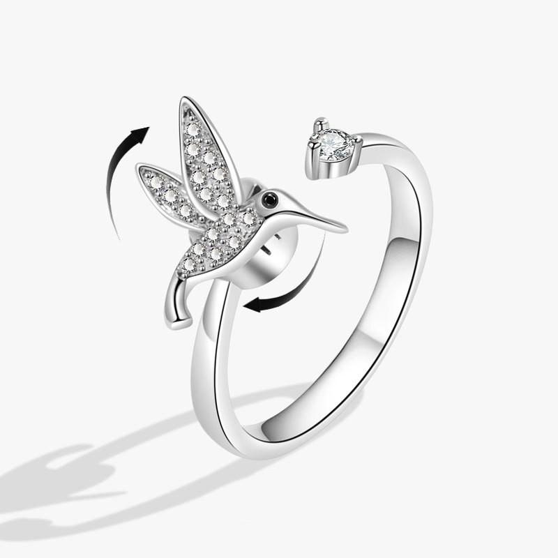 Animal Hummingbird Spinning Anxiety Ring For Women Fidget Metal Spinner Anti Stress Rotating Ring Zircon Gifts Anillos Mujer