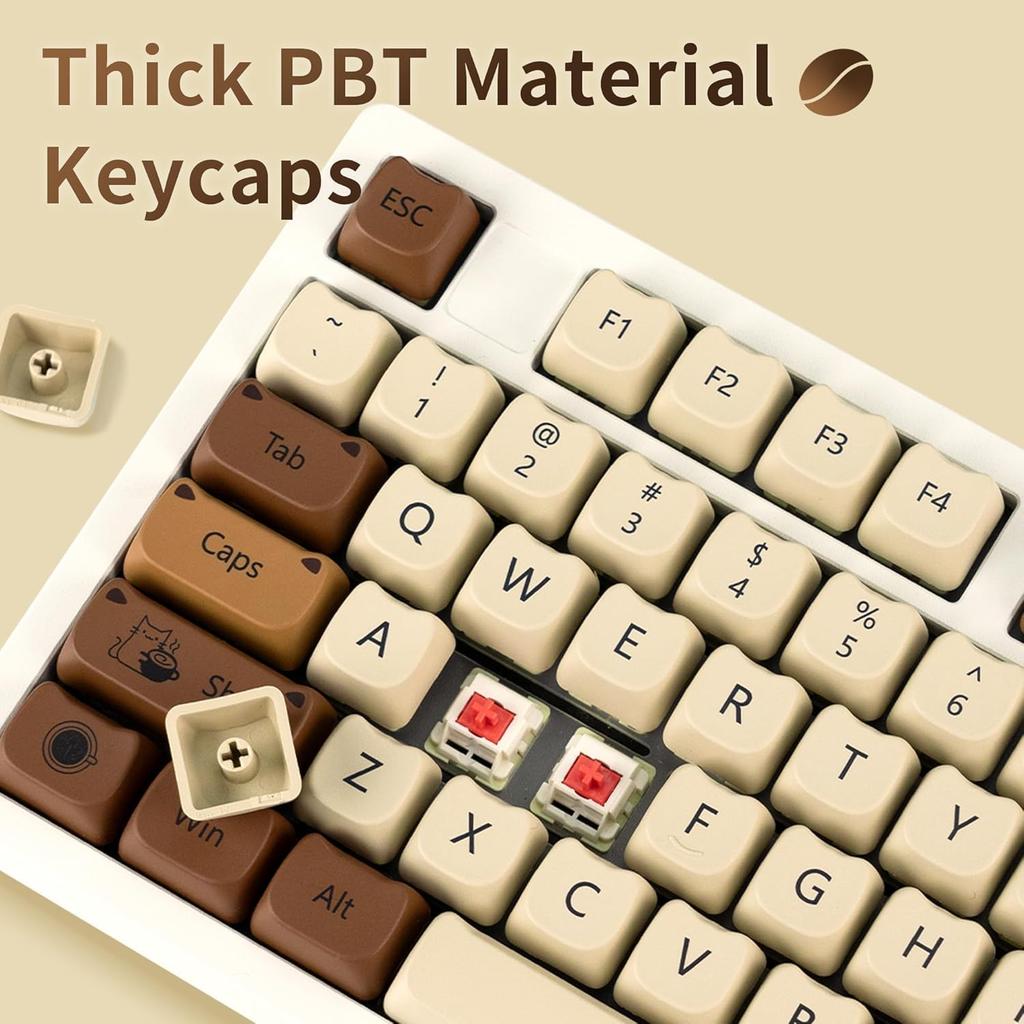 XVX Cat Pattern Keycap PBT Thick Mao 141 MX and for Mechanical Gaming Coffee Set, Profile, Keys, Dye-Sublimation Printing, Compatible, 60%, 75%, 96%,