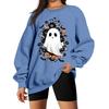 Women's Neck Long Sleeve Casual Loose Fit Sweatshirt Pullover with Color or Small Halloween Print