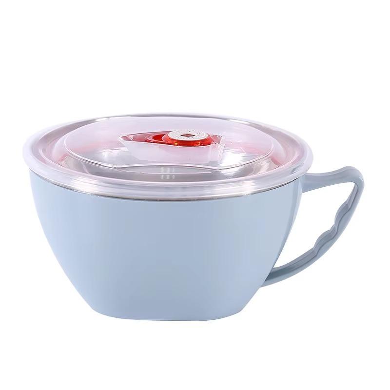Stainless Steel Bowl With Handle Solid Color Anti Scalding Instant Noodles Mixing Bowl Kitchen Tableware Food Accessory