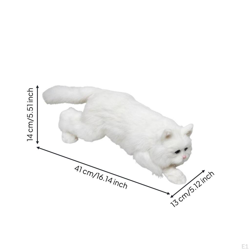 Bicolor Cat Figurine Handmade Faux Hair Handcrafted Realistic Kitten Statue for