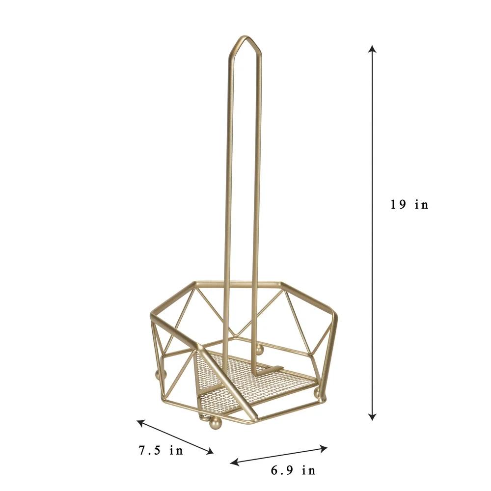 Satin Gold Paper Towel Holder Free Standing Durable Iron Frame Raised Base Rust Resistant Convenient Kitchen Storage