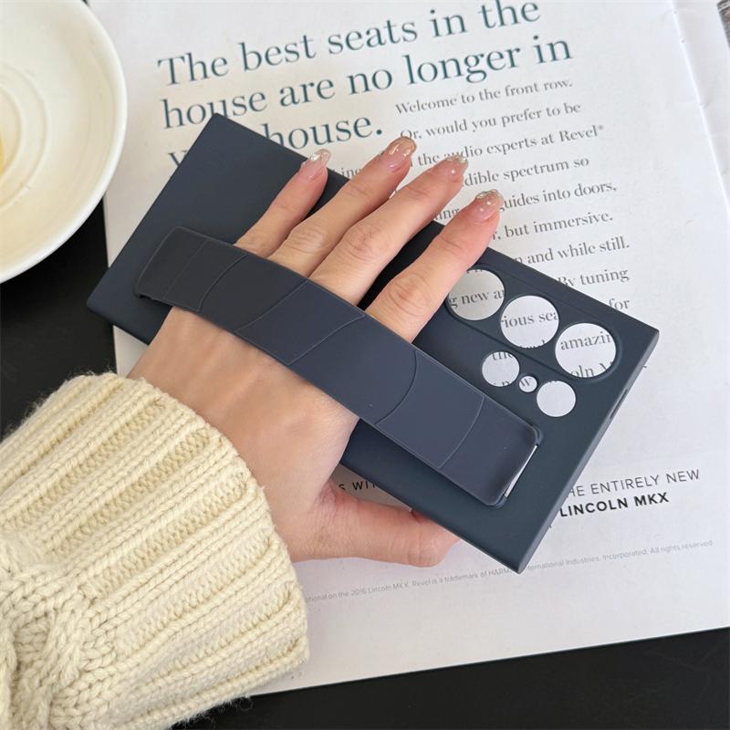 Handheld Silicone Elastic Wrist Strap Hard PC Phone Case For Samsung Galaxy S25 S24 S23 Ultra Plus Matte Clear Shockproof Cover