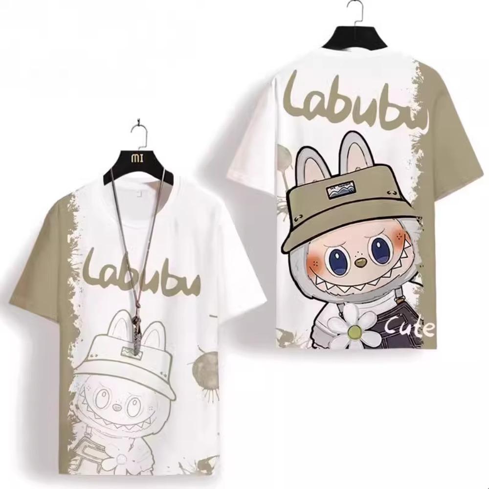 

Милые мультяшные футболки и шорты с 3D-принтом Labubu 2025 Лето Мужские, женские и детские быстросохнущие футболки и брюки Повседневные топы 140