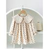 Girls Long Sleeve Dress Floral Print Lace Collar Sweet Princess Style