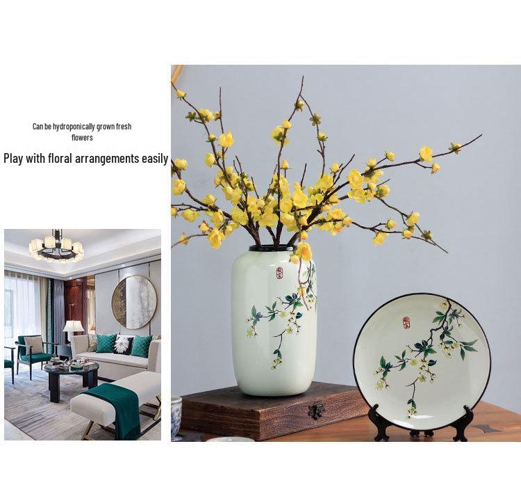 Round Chinese Ceramic Vase: Floral Art for Living Room & Hallway Decor, Ideal for Hydroponics & Silk Flowers