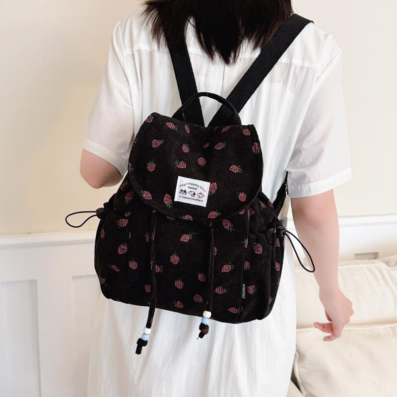 Mochila escolar estilo ins coreano de pana para mujer con estampado dulce mochila pequeña para estudiante mochila casual con cordón para ir al trabajo
