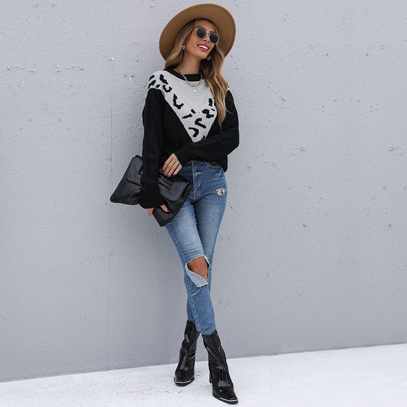 YYFS Women's Fashion Casual Leopard Print Autumn Winter Long Sleeve O-Neck Sweaters