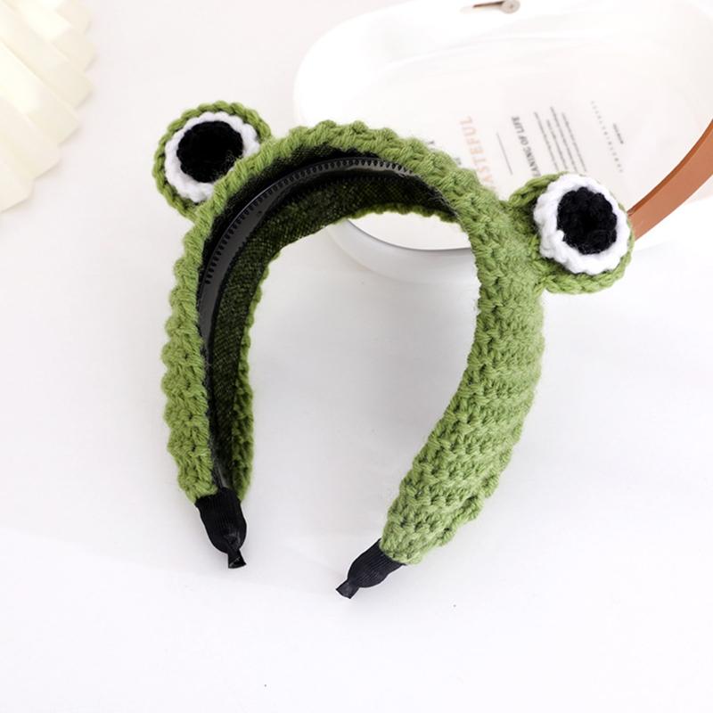Knitted Animal for Frog Headwear Cartoon Big Eyes Hairband Cute Photo Props Fancy Dress Halloween Cosplay Accessories