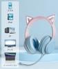 GHDVOP Bluetooth 5.1 Cat Ear Headphones, Wireless Headphones, Wired and Wireless, with LED, Sparkling, Rainbow Color Transformation, Microphone,