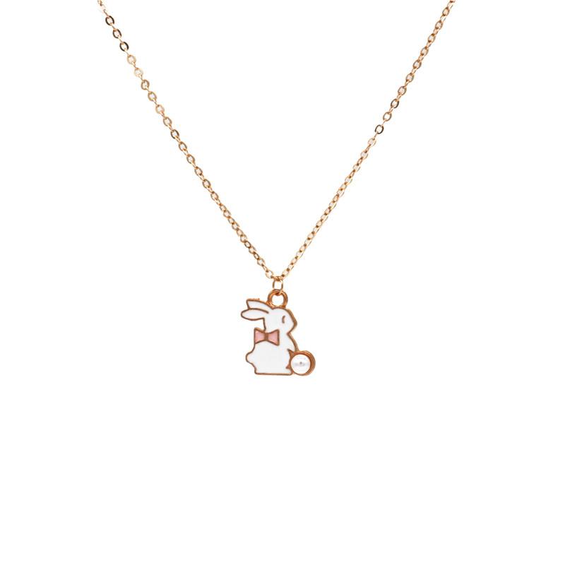 Cute Bowknot Rabbit Enamel Pendant Necklace Fashion Lovely Bunny Charms Choker Jewelry Birthday Gift For Women Girls