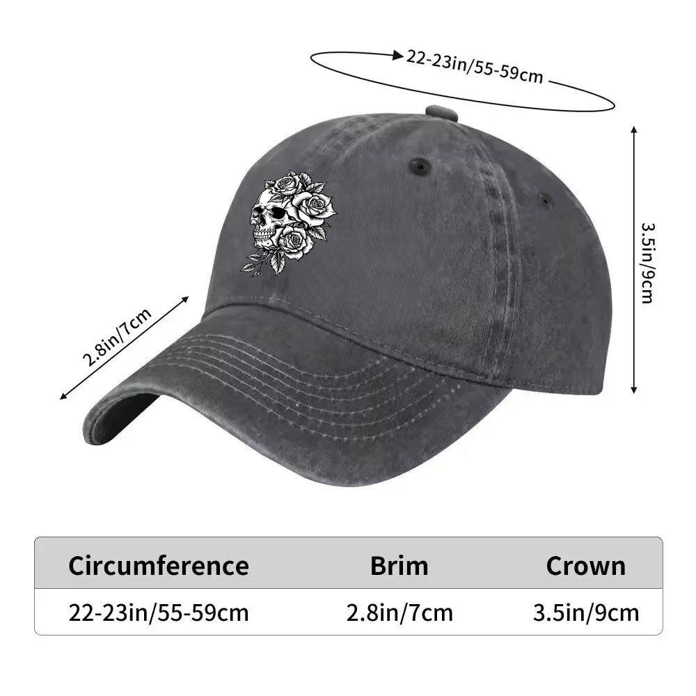 Skull Rose Tattoo Print Baseball Cap Washed Denim Casual Adjustable Hat