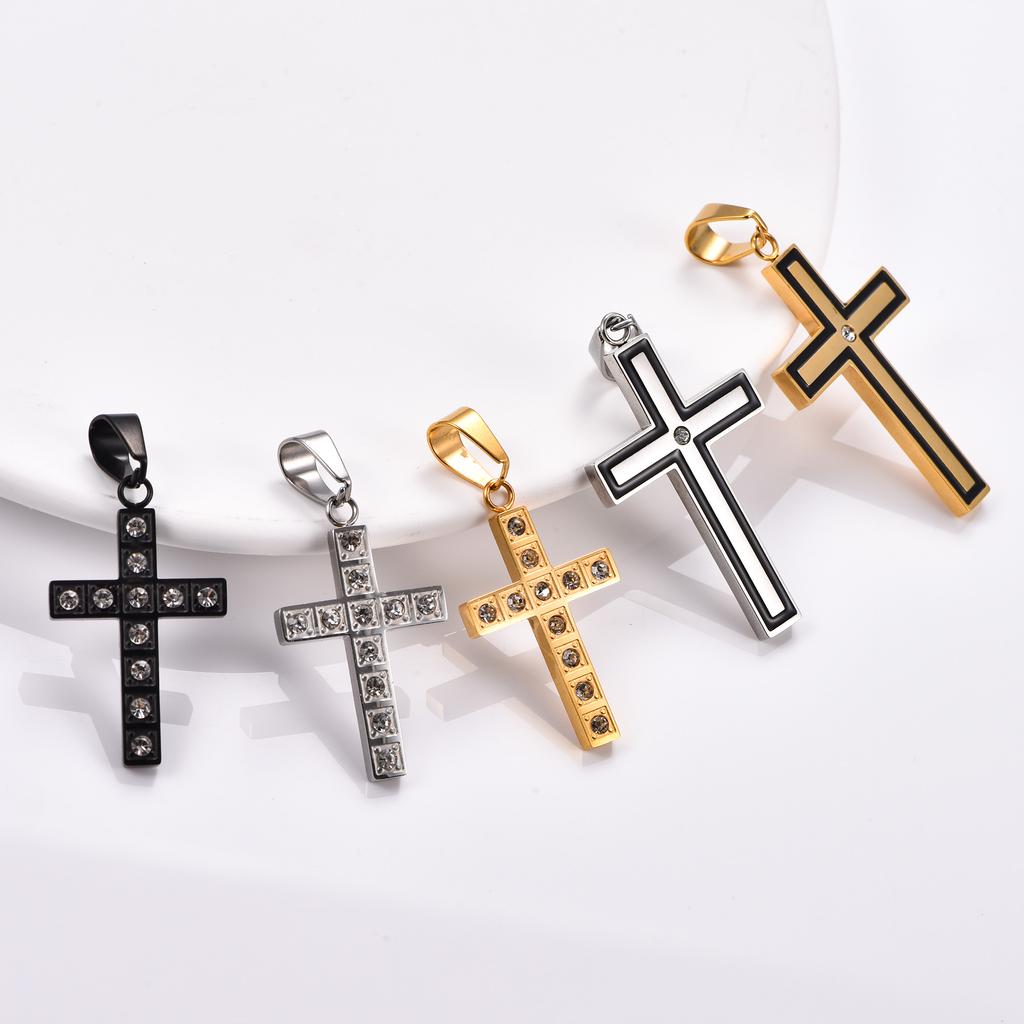 Stainless Steel Zirconia Cross Necklace Pendant for Women Men Religious Charm Chain Christian Faith Prayer Metal Jewelry
