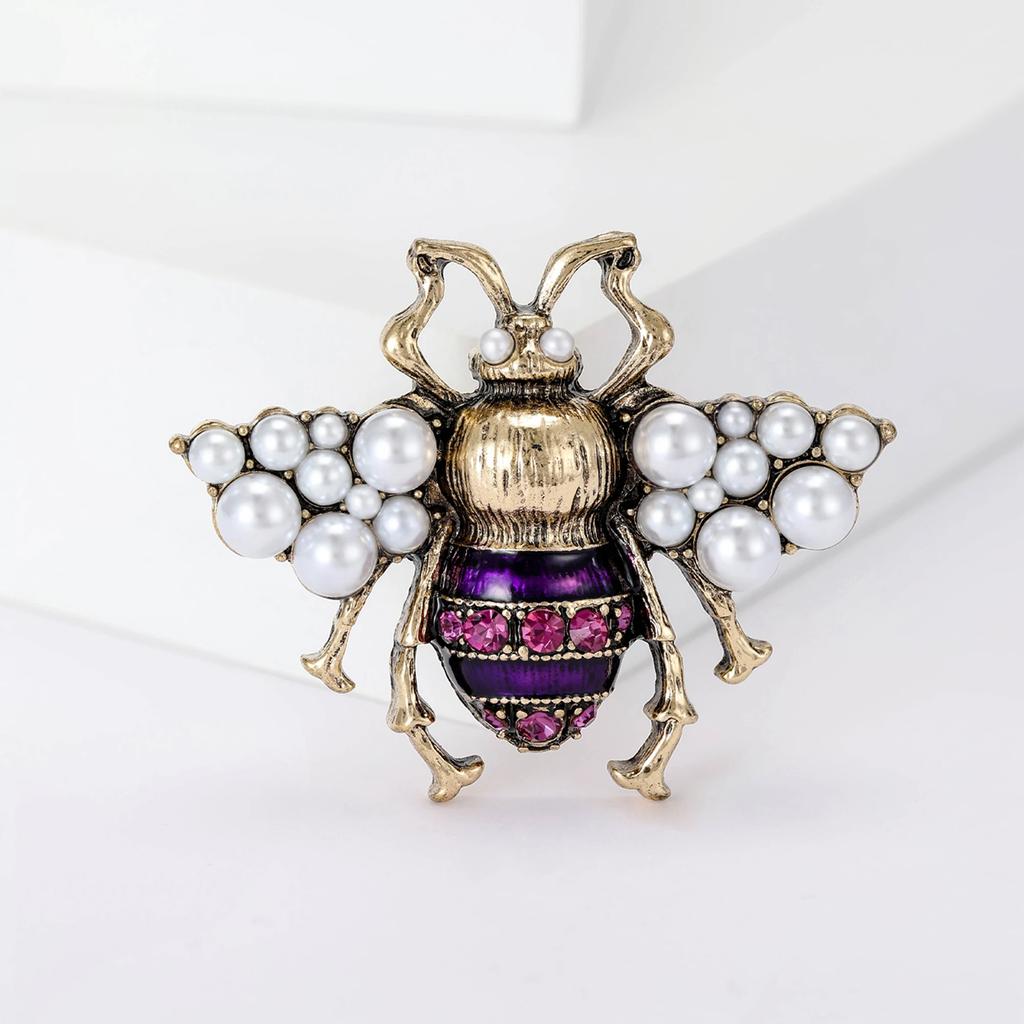 Rhinestone Bee Brooch for Women Unisex Pearl Beetle Pin Enamel Insect Lapel Pin Banquet Party Backpack Gifts Jewelry Accessories