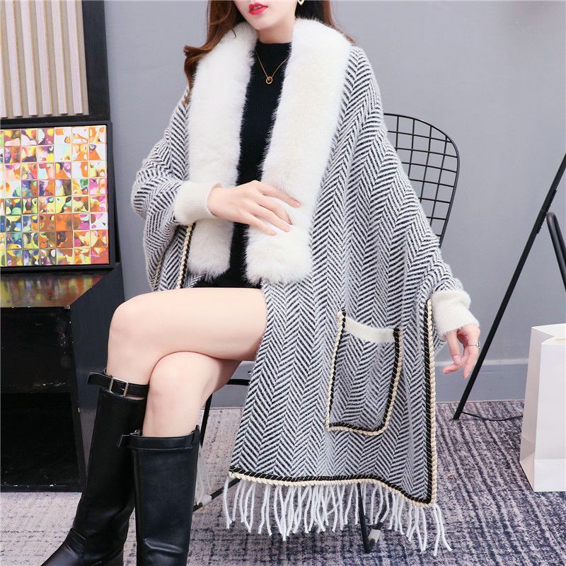 

Новый толстый плащ вязаный свитер женский шарф двойного назначения теплая куртка чонсам внешний кардиган one size fits all белый