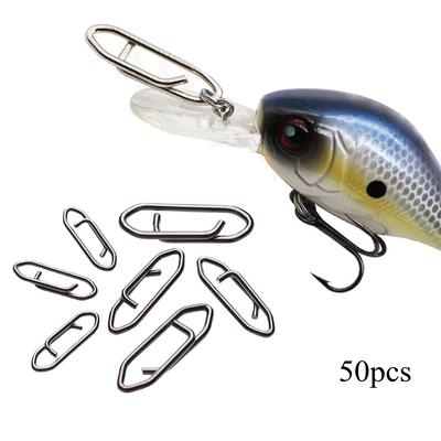 Weihe 50pcs Fishing Swivels Snap Tuf Safety Stainless Steel Snap Pin Carabiners Clips Lure Hook Connector