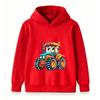Kids Cartoon Tractor Print Hoodie Boys Girls Casual Long Sleeve Pullover Sweatshirt Cute Vehicle Pattern Children Top Coat