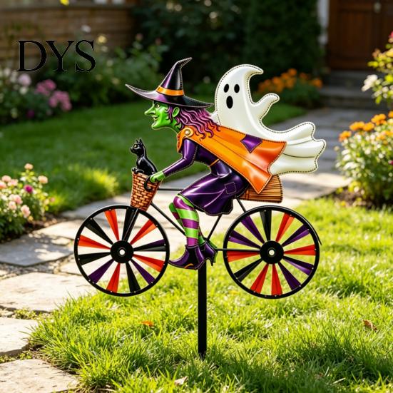 Decorative Stakes for Flower Beds Halloween Wizard/Ghost/Black Cat/Skeleton Bicycle Ground Stake Ornament, Metal Garden Stakes, Gift Lovers