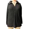 Autumn Winter Solid Color Plus Size Women's Top V-neck Long Sleeved Pit Stripe Brushed T-shirt Loose Fit