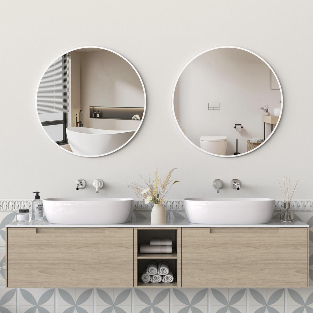 ANYHI 50cm white round mirror, wall-mounted mirror, bathroom mirror, round wall mirror, suitable for bathrooms, bedrooms, and entryways