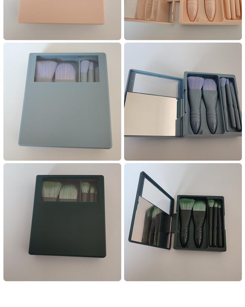5-Piece Travel Makeup Brush Set with Mirror Box - Includes Foundation and Eye Detail Brushes