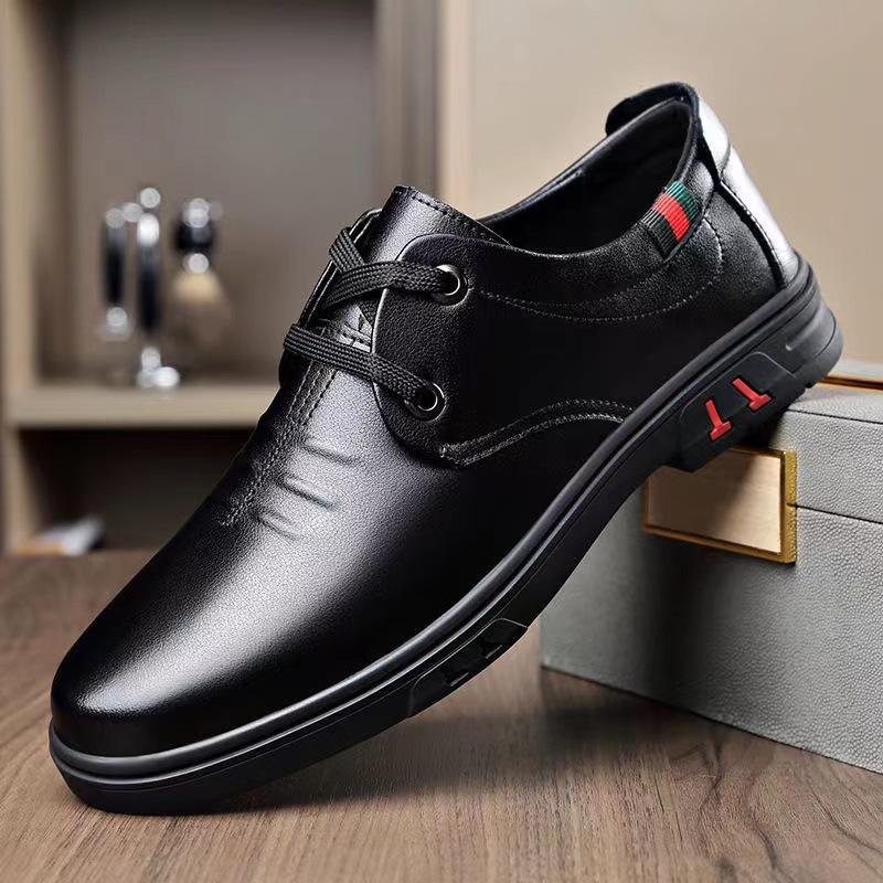 Spring and Autumn New Casual Men's Shoes Men's Lace-Up Business Casual Shoes Men's Leather Shoes Flat Heel Single Shoes Leather Shoes