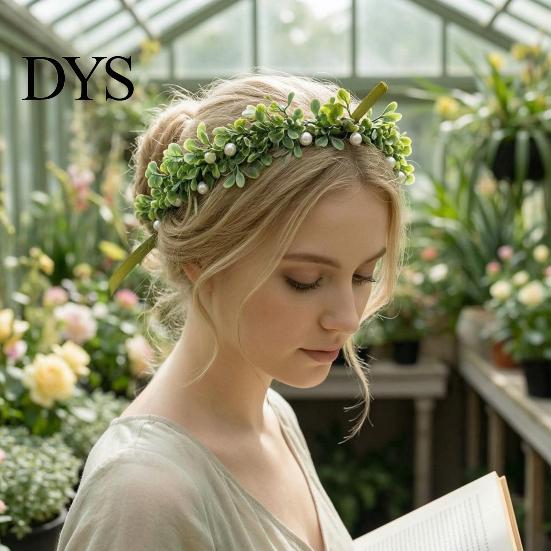 Green Leaf Hair Wreath Bridal Flower Crown Fairy Style Artificial Flowers Eucalyptus Forest Headband Chaplet Head for Weddings Beach Vacation