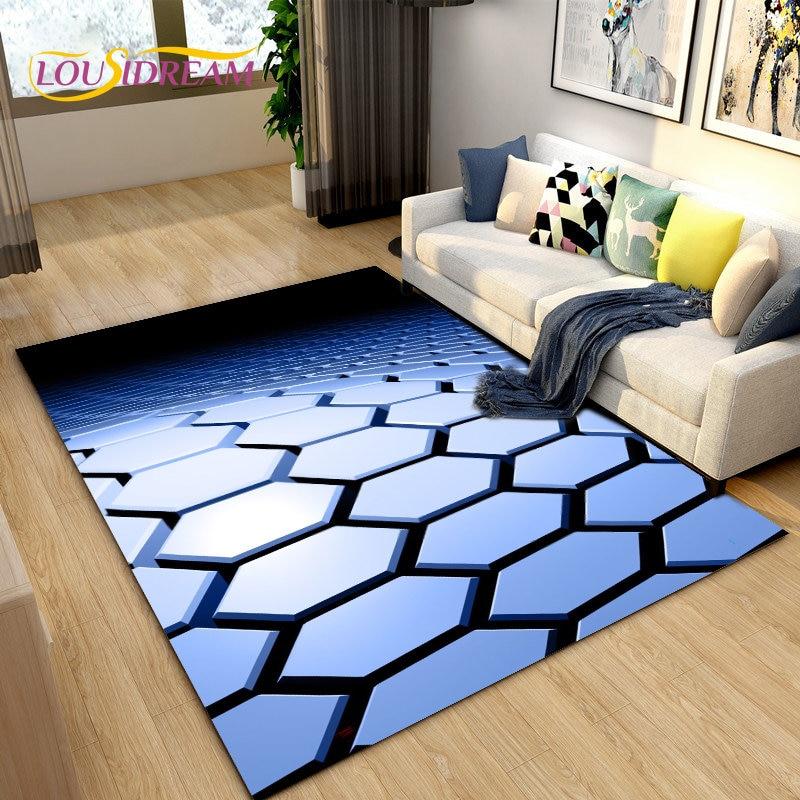 3D Abstract Geometric Optical Area Rug,Carpet Rug for Living Room Bedroom,Mesh Metal Texture Entrance Doormat Non-slip Floor Mat