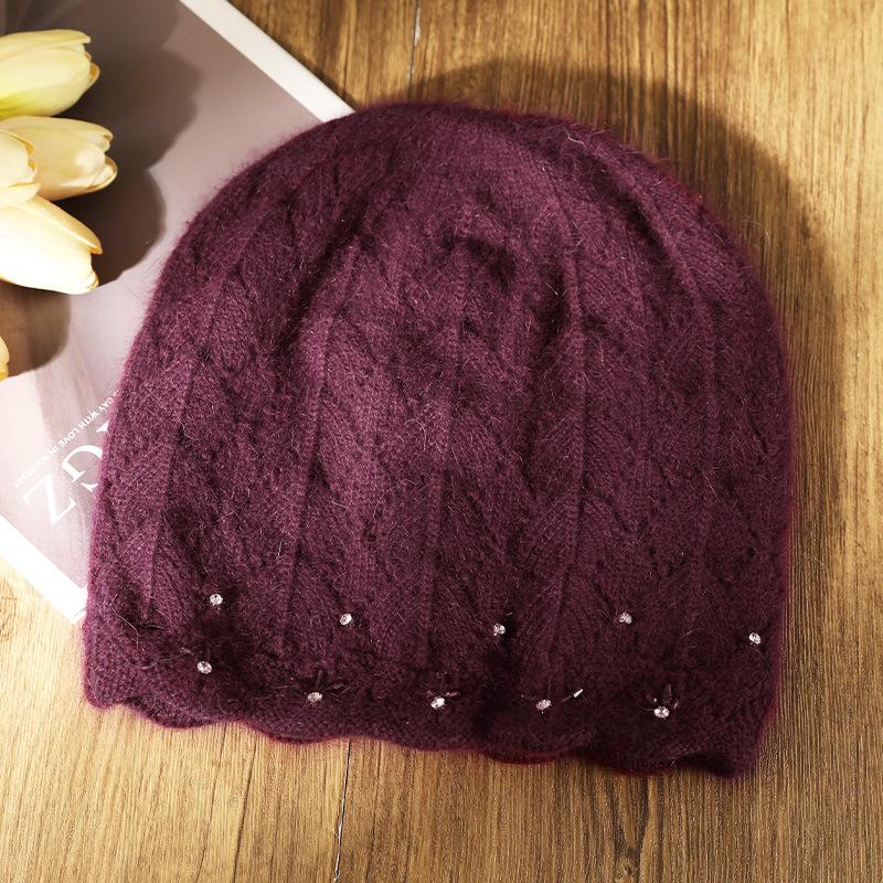 Hat Women's Winter Mom Fashion Versatile Rabbit Hair Autumn and Winter Warm Ear Protection Knitted Wool Hat Tide
