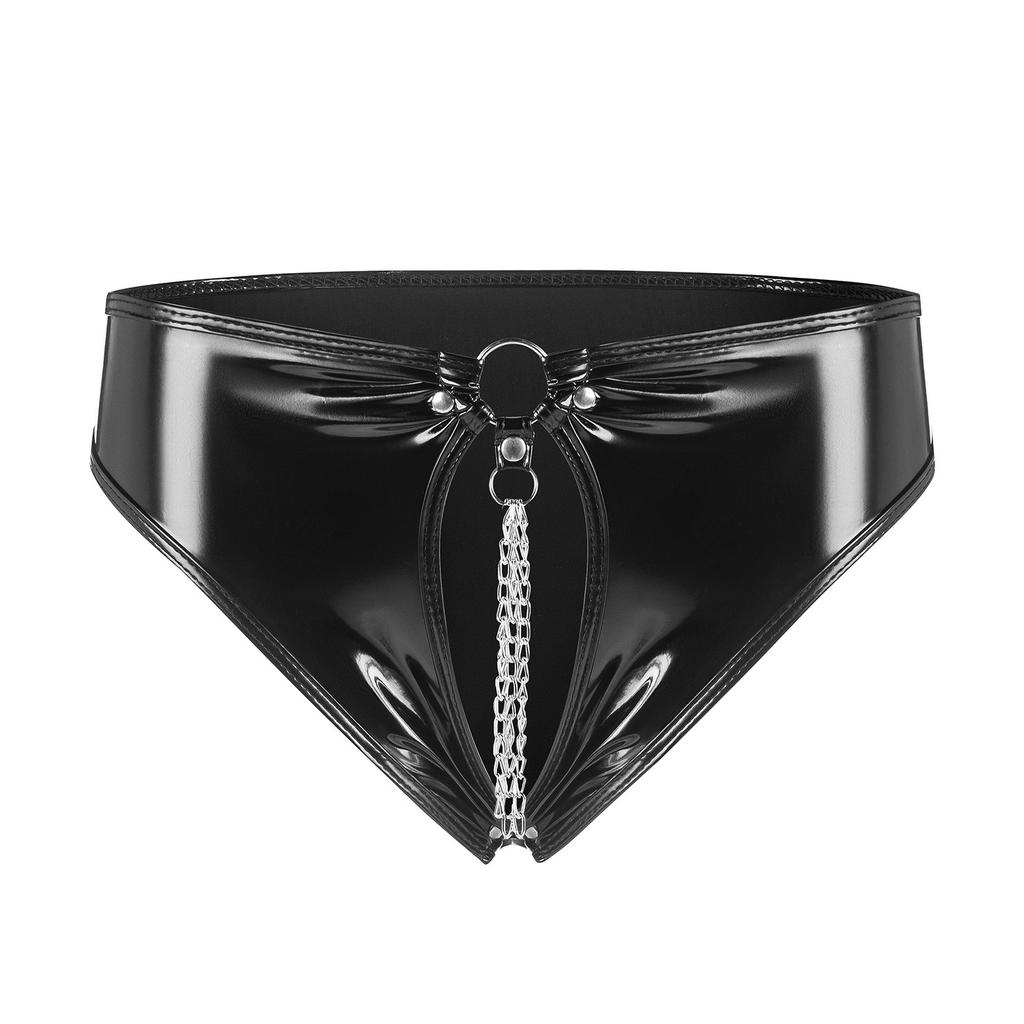 Design Sense Low Waisted PVC Patent Leather Open Crotch Underpants Women Without Peculiar Smell Accurate Size Briefs IEA3