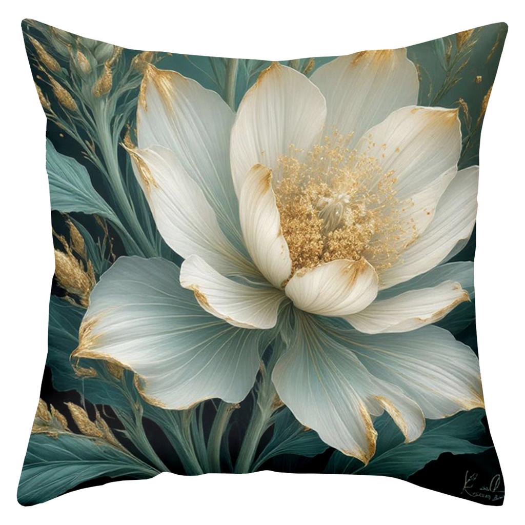 Floral Patterned Cushion Covers Green Gold Flower Decor Polyester pillowcase, sofa decorative cushion cov Headboard Pillow