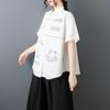 DIMANAF 2026 Plus Size New Spring Summer Blouse Short Sleeve Casual Shirt Women Loose Tops Shirts Cotton Black Print