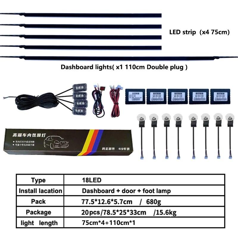 18/6 In 1 RBG 64 Color Car Ambient Lights Interior Acrylic Strip Light Guide Fiber Optic Interior Decoration Atmosphere Lamp