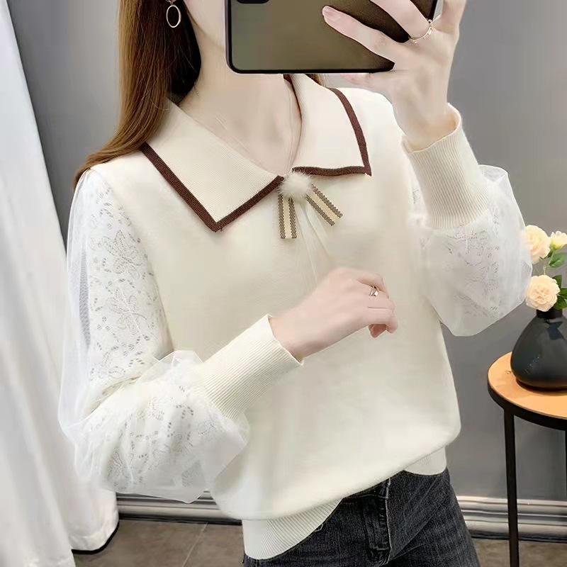 

Кружевной свитер с длинными рукавами, женский свободный трикотажный свитер, тонкая верхняя одежда, базовый короткий топ one size