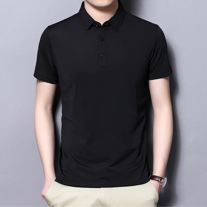 

High Elastic Seamless Ice Silk Men s Polo Shirt - Quick-Dry, Summer, Short-Sleeved, No-Iron, New Style XXXXL чорний
