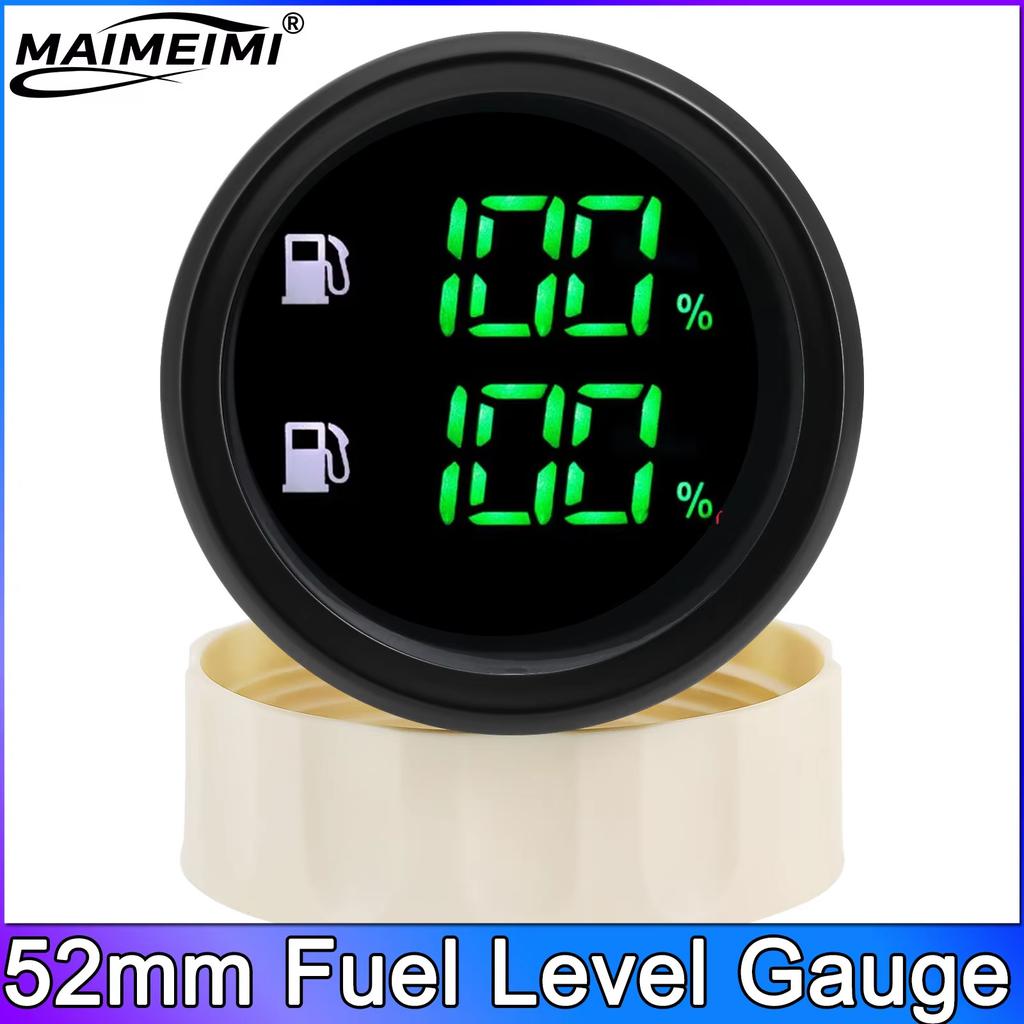 2 in 1 Green LED Digital Fuel Level Sewage Level Meter Oil Temp Gauge Oil Pressure 0~10 Bar 2" 52mm Voltage for Car Truck Boat