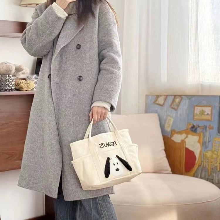 Snoopy Cartoon Embroidered Canvas Tote Bag: Large Capacity Shoulder Bag for Office or Lunch