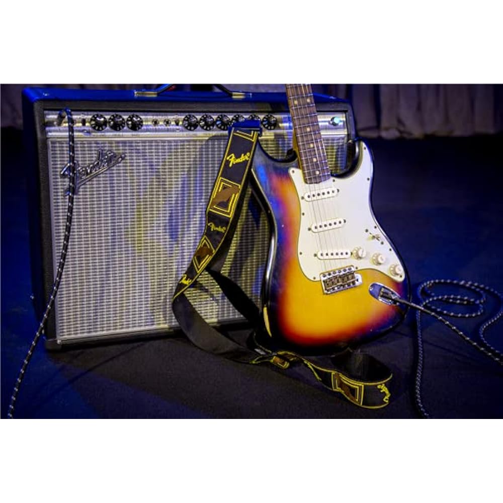 [Fender] רצועה 2 אינץ' רצועה עם מונגרם, שחור/צהוב/חום