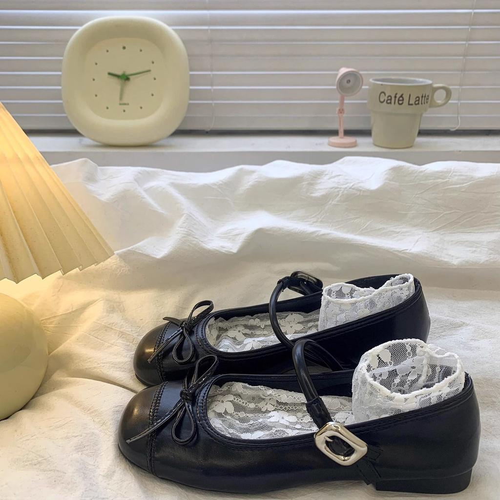 French silver light mouth ballet Mary Jane single shoes women's spring new flat bottom with skirt jk small leather shoes