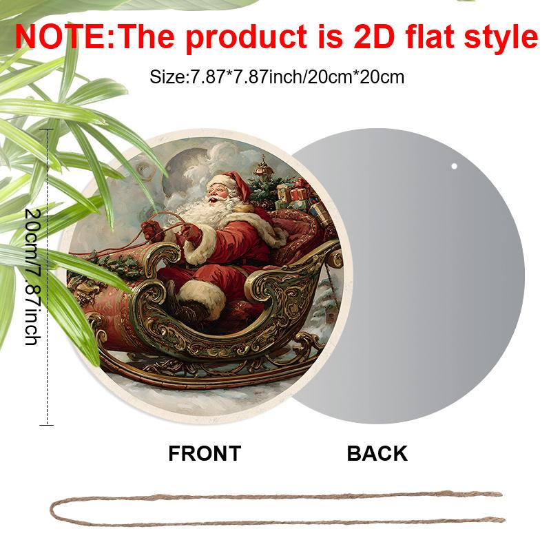 2D Flat Rustic Aluminium Christmas Sign - Navidad Figurine Ornaments with Santa Claus Pattern - Ideal for Front Door, Wall, Porch, Fence Decor