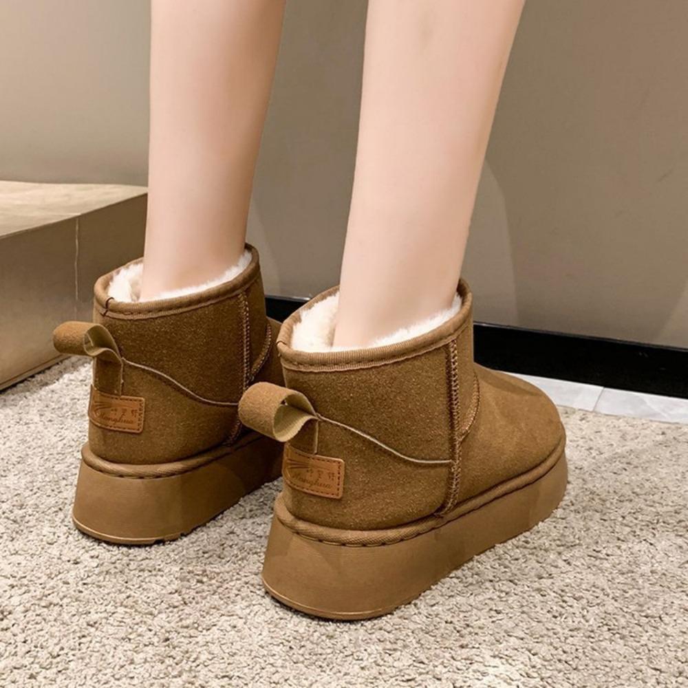 Kožené Zimní Vodotěsné a Teplé Bavlněné Boty s Tlustou Podrážkou