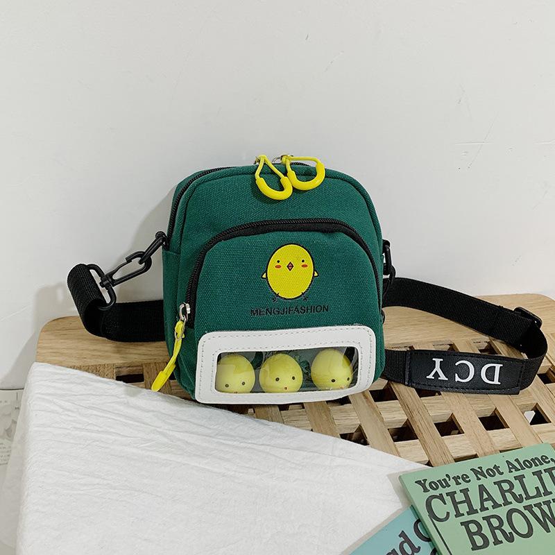 New Cute Cartoon Chicken Canvas Shoulder Bags for Women Mini Crossbody Bag Transparent Window Mobile Phone Bag Lady's Square Bag