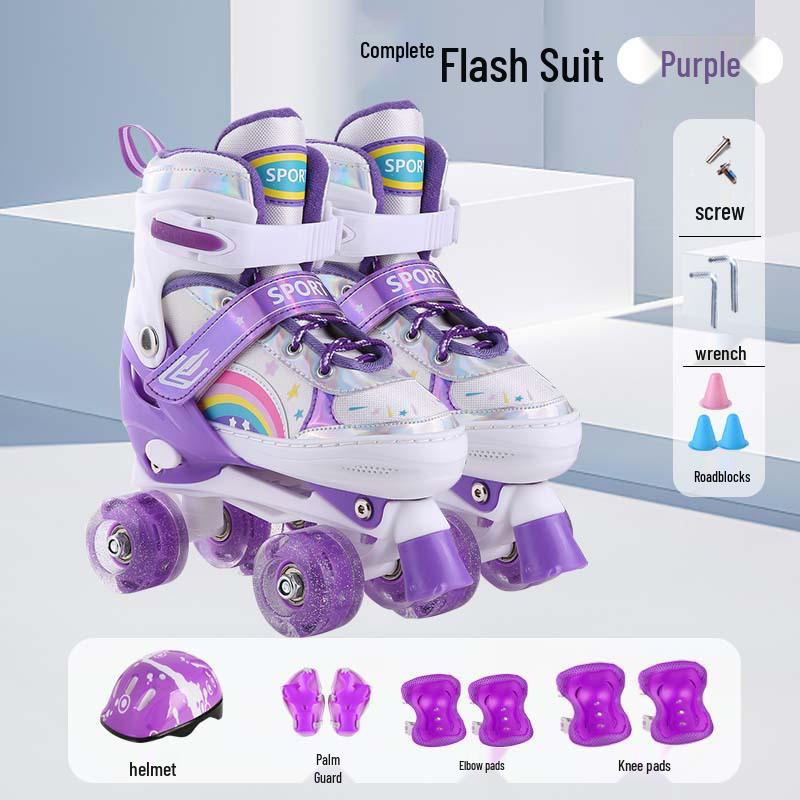 New Double Row Rubber Wheel Roller Skates for Kids - Beginner Two-in-One Inline & Four-Wheel Options for Boys & Girls.