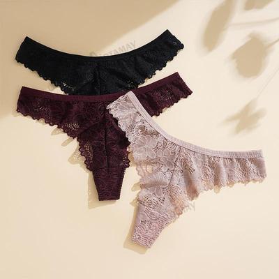 Women's Sexy Lace Plus Size Seamless Low-Waist Thong - European & American Style Yoga Panties