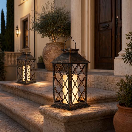 Yousheng Retro Solar Lantern, Outdoor Solar Candle Lantern, Waterproof Solar Garden Light with Hanging Loop, Decorative Light for Yard Patio Terrace
