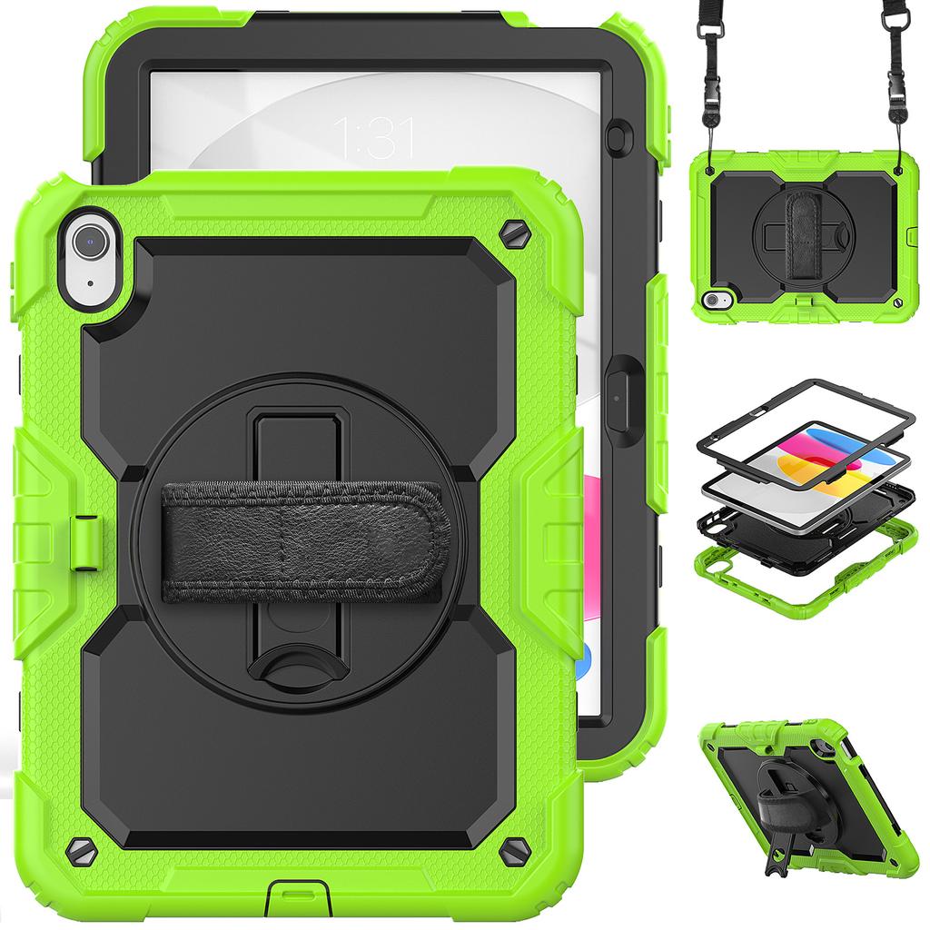 For IPad 10th Generation Case 10.9 Inch , Military Grade Shockproof Protector Silicone Cover Pencil Holder+Handle Shoulder Strap
